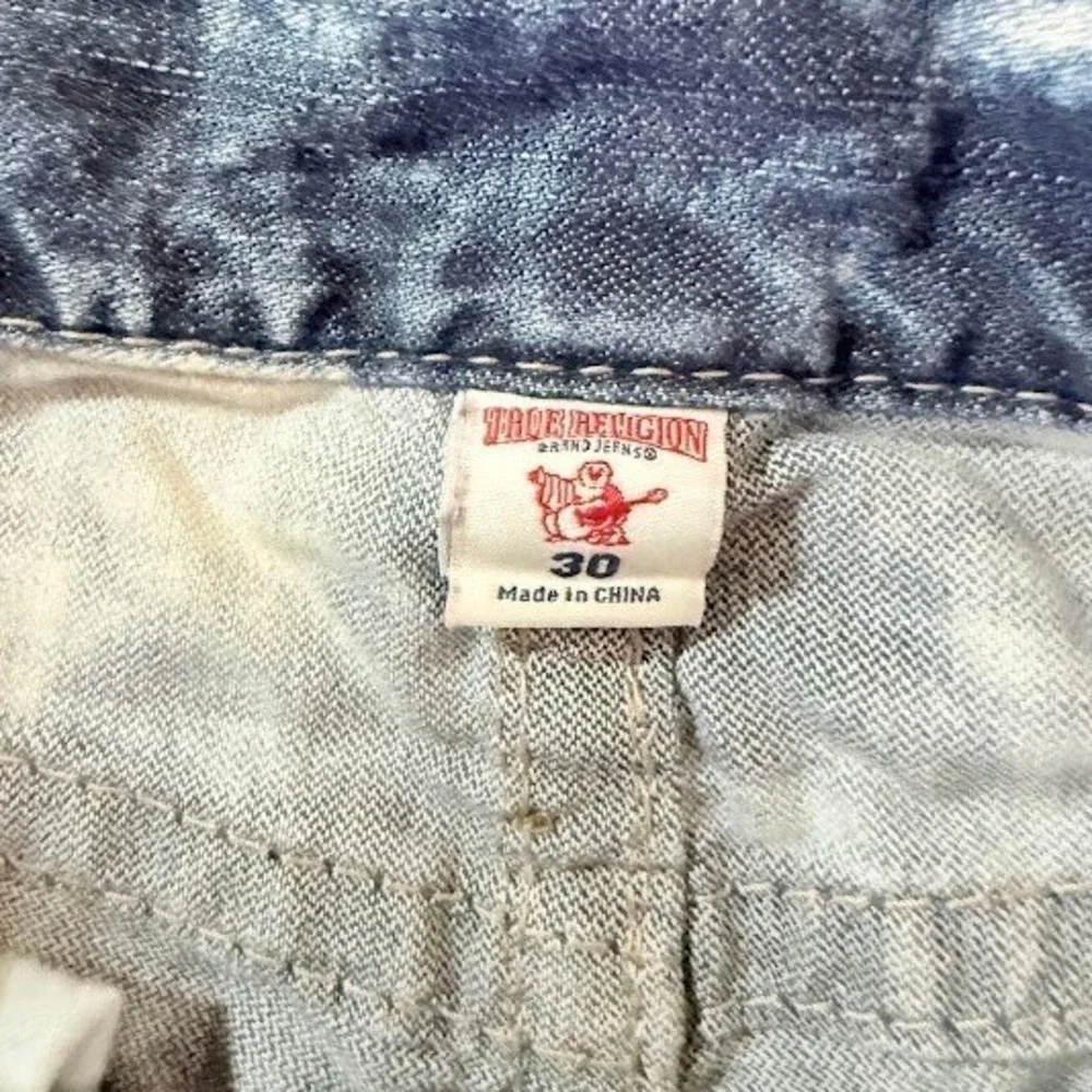 True Religion Mens Acid Wash Straight Leg Denim Jeans Blue White Size 30X33.
